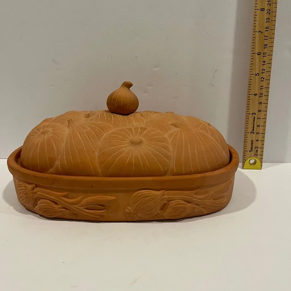 Vintage 1994 Boston Warehouse Terracotta Onion Baker Roasted Garlic Keeper Oval
